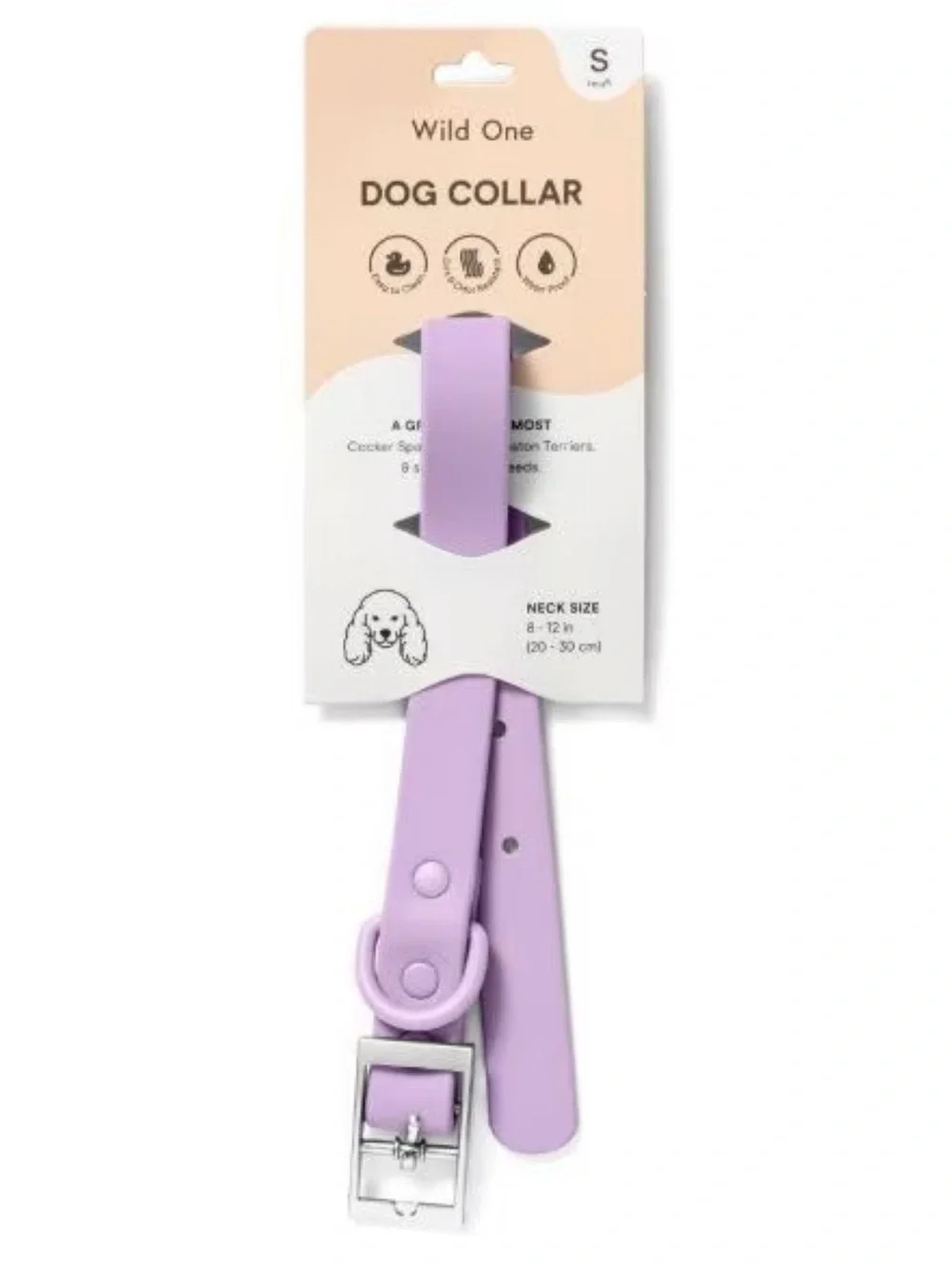 Wild One Adjustable Waterproof Flex-Poly Coated Nylon Dog Collar, Lilac, Small